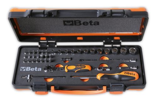 Beta 900U/C12M 39 részes készlet 12 multifunkciós dugókulcs készlet, 20 csavarhúzóbetét és 7 tartozék, puha habszivacs tálcában, fémdobozban