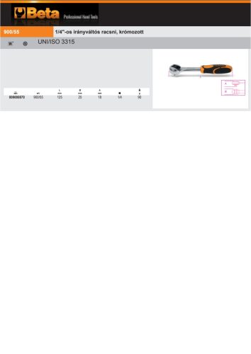 Beta 900/55 1/4"-os irányváltós racsni, krómozott