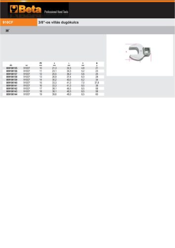 Beta 910CF 3/8” villás Dugókulcs 15mm
