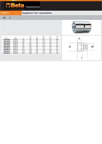 Beta 910FTX 3/8" Dugókulcs Torx®-csavarokhoz E4