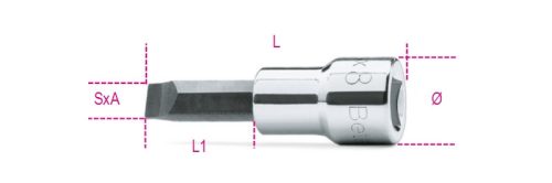 Beta 910LP 3/8" Csavarhúzó-Dugókulcs hasítottfejű csavarokhoz, krómozott, barnított fej 1x5,5mm