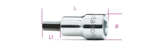 Beta 910PE 3/8"-os imbusz-Dugókulcs, krómozott, fekete heggyel 3mm