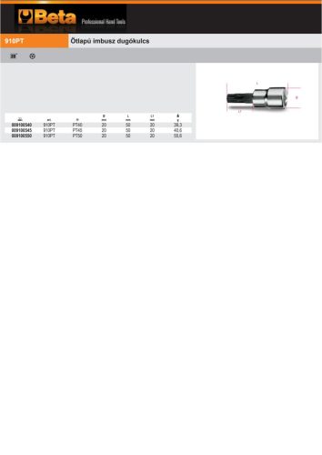 Beta 910PT 3/8" Ötlapú imbusz Dugókulcs  PT50"