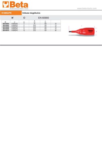 Beta 910MQ-PE 3/8" Imbusz dugókulcs szigetelt 4mm