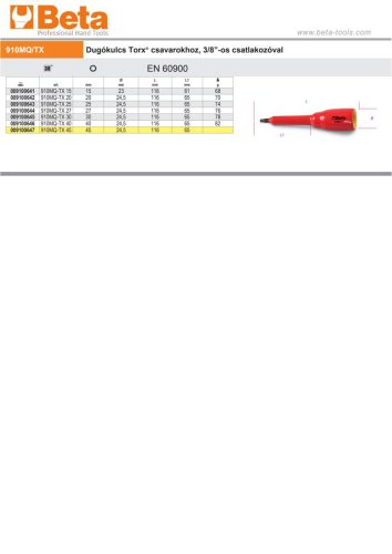 Beta 910MQ-TX 3/8" DUGÓKULCS TORX® CSAVAROKHOZ,SZIGETELT T25