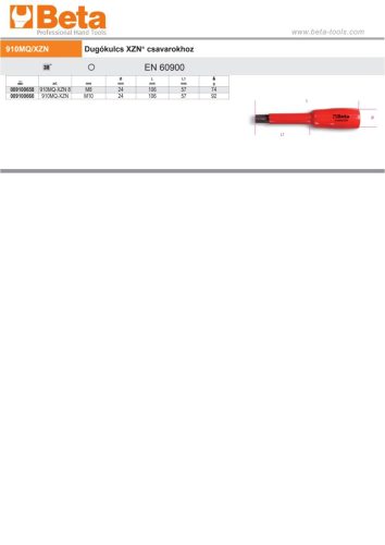 Beta 910MQ-XZN 3/8" DUGÓKULCS XZN® CSAVAROKHOZ, SZIGETELT xZN8
