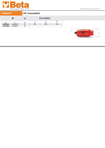 Beta 910MQ/PT 12 3/8"-os nyomaték adapter 80mm 12Nm szigetelt 1000V