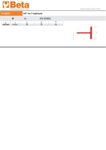 Beta 910MQ/T 3/8”-os T-hajtószár szigetelt 1000V