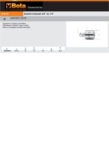 Beta 910/15 szűkítő közbetét B3/8” és K1/4”