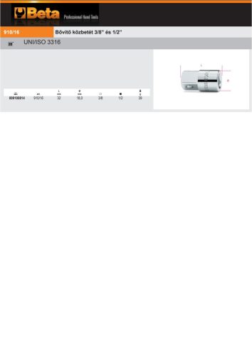 Beta 910/16 bővítő közbetét B3/8” és K1/2”