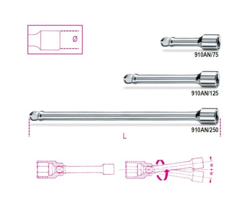 Beta 910AN/125 3/8”-os gömbvégű toldó 125mm