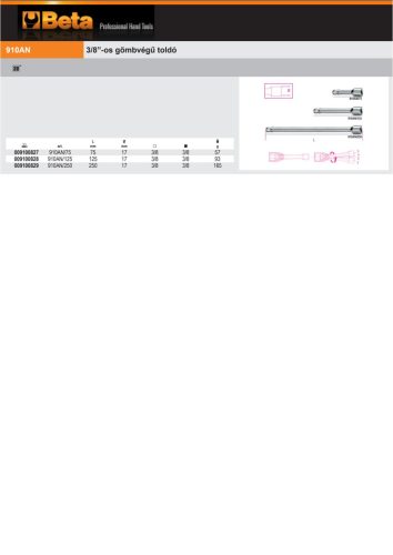 Beta 910AN/75 3/8”-os gömbvégű toldó 75mm