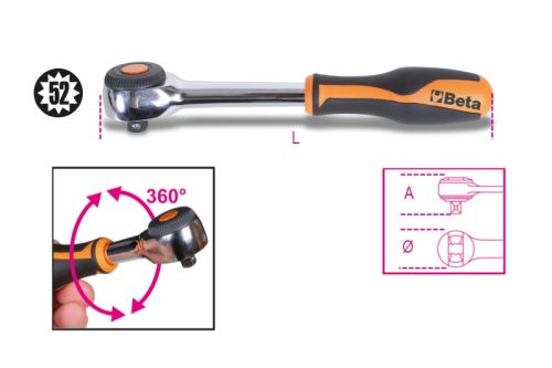 Beta 910/58 Irányváltós racsni 3/8" 52 fogú