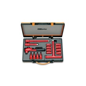   Beta 910MQ/C16 16 részes készlet 8 tizenkétszögű dugókulcs, 4 hatszögű dugókulcs és 4 tartozék szigetelt 1000V