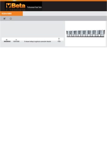 Beta 920A/SB8  8 részes hatlapú dugókulcs szerszám készlet (920A) tartón