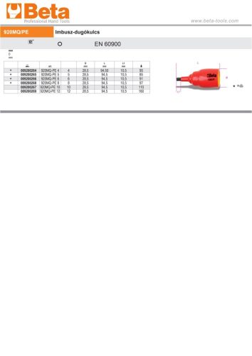 Beta 920MQ-PE 1/2" Imbusz-dugókulcs szigetelt  10mm