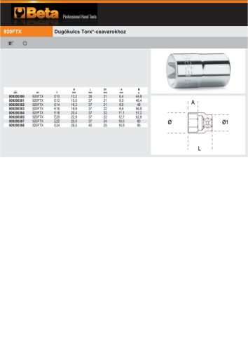 Beta 920FTX 1/2" Dugókulcs Torx®-csavarokhoz E18