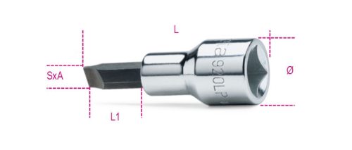 Beta 920LP 1/2" Csavarhúzó-Dugókulcs hasítottfejű csavarokhoz, krómozott, barnított fej 2x12mm