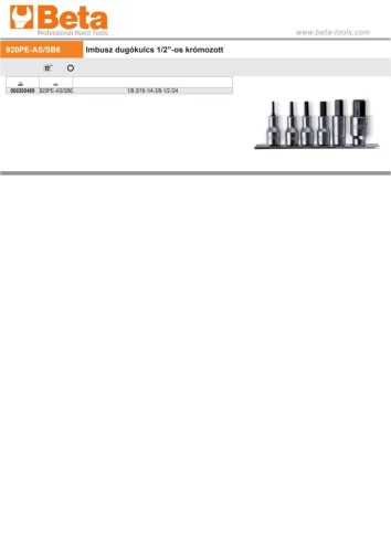 Beta 920PE-AS/SB6 6 részes  1/2" Imbusz dugókulcs készlet (920PE-AS) tartón
