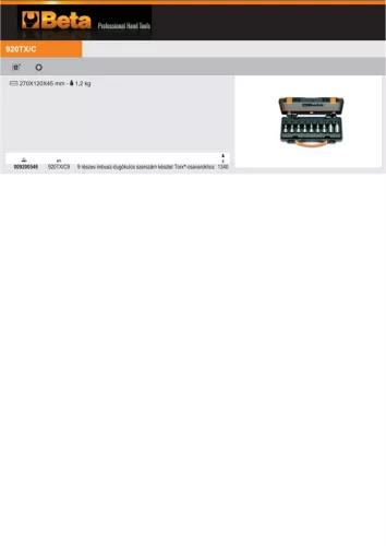 Beta 920TX/C9 9 részes imbusz-dugókulcs szerszám készlet Torx®-csavarokhoz (920TX) kofferban