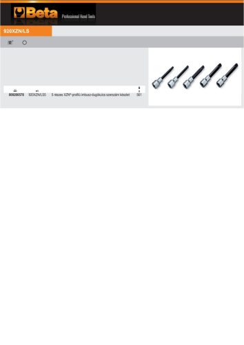 Beta 920XZN-L/S5 5 részes XZN®-profilú imbusz-dugókulcs szerszám készlet (920XZN) tartón