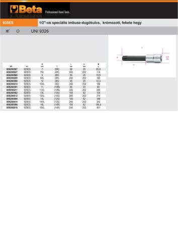 Beta 920ES 1/2"-os speciális imbusz-Dugókulcs, krómozott, fekete hegy 7mm