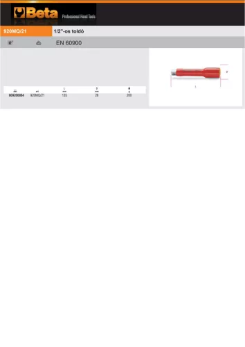 Beta 920MQ/21 1/2”-os toldó 135mm szigetelt 1000V