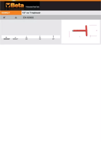 Beta 920MQ/T 1/2”-os T-hajtószár szigetelt 1000V