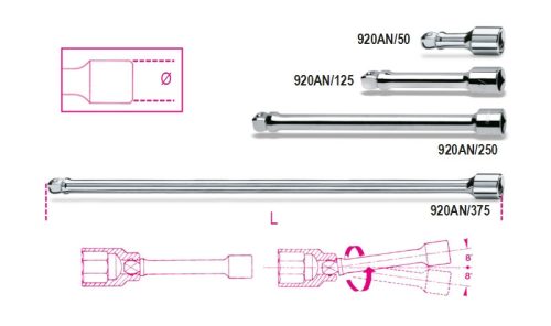 Beta 920AN/250 1/2”-os gömbvégű toldó 250mm