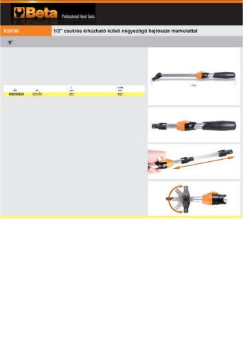 Beta 920/38 1/2" csuklós kihúzható külső négyszögű hajtószár markolattal