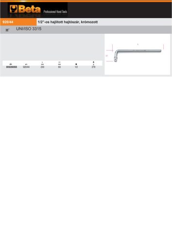 Beta 920/44 1/2”-os hajlított hajtószár, krómozott
