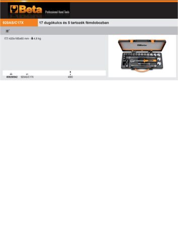 Beta 920AS/C17X 22 részes készlet 17 dugókulcs és 5 tartozék fémdobozban