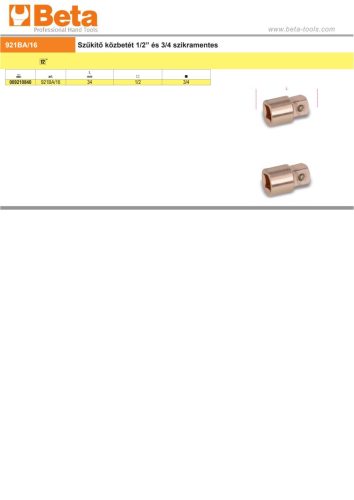 Beta 921BA/16 Szűkítő közbetét B1/2” és K3/4 szikramentes