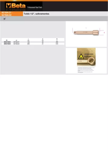 Beta 921BA/21 Toldó 1/2", szikramentes 125mm