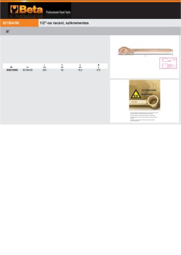 Beta 921BA/50 1/2"-os átnyomós irányváltós racsni, szikramentes