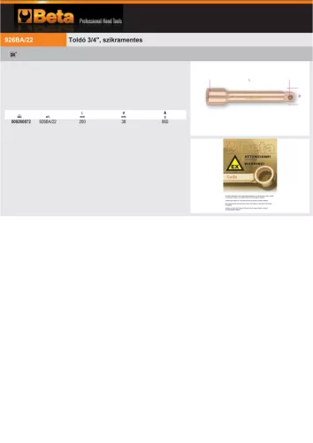 Beta 926BA/22 Toldó 3/4", szikramentes 200mm
