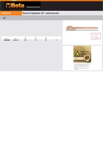 Beta 926BA/50 3/4"-os átnyomós irányváltós racsni, szikramentes