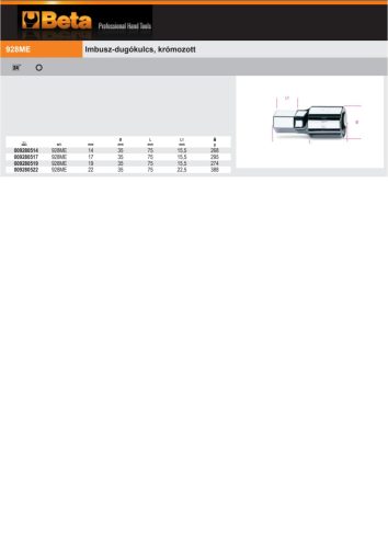 Beta 928ME 3/4" Imbusz-Dugókulcs, krómozott 22mm