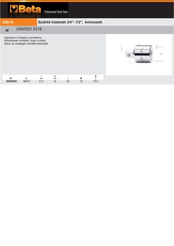 Beta 928/15 szűkítő közbetét B3/4”- K1/2”, krómozott