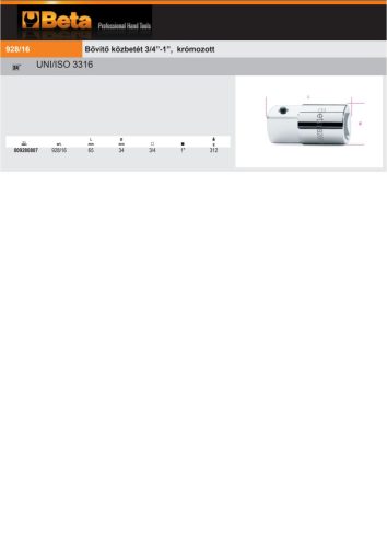 Beta 928/16 bővítő közbetét B3/4”-K1”, krómozott