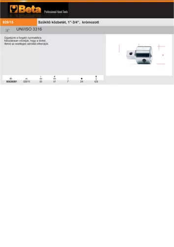 Beta 929/15 Szűkítő közbetét, B1” és K3/4”, krómozott