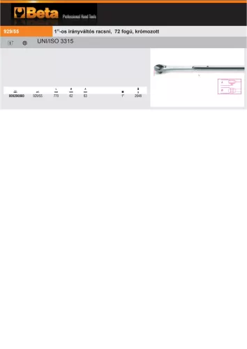 Beta 929/55 1”-os irányváltós racsni, 72 fogú, krómozott