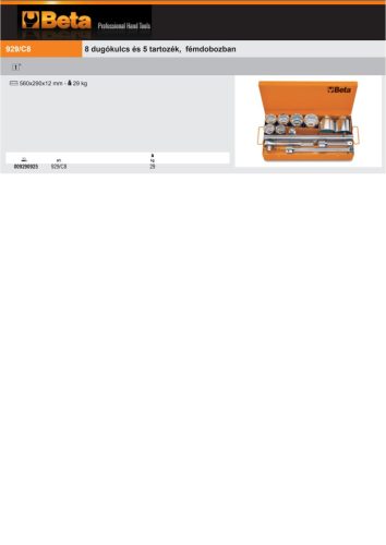 Beta 929/C8 13 részes készlet 8 Dugókulcs és 5 tartozék, fémdobozban