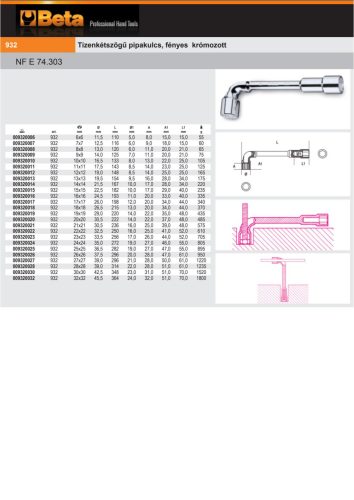 Beta 932 Tizenkétszögű pipakulcs, fényes krómozott 13mm