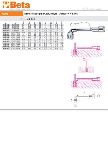 Beta 932HS Tizenkétszögű pipakulcs, fényes krómozott H-SAFE 15mm