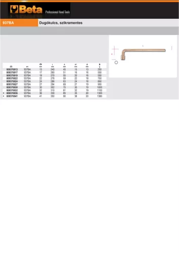 Beta 937BA Dugókulcs, szikramentes 41mm