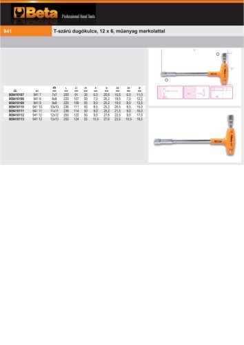 Beta 941 T-szárú dugókulcs,műanyag markolattal 11mm