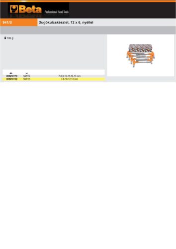 Beta 941/S7 7 részes T-szárú dugókulcs,műanyag markolattal 7-8-9-10-11-12-13 mm