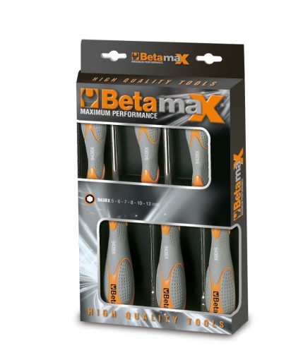Beta 943Bx/D6 6 részes dugókulcs-csavarhúzó szerszám készlet bi-materiál nyéllel (943Bx) 5-6-7-8-10-13 mm