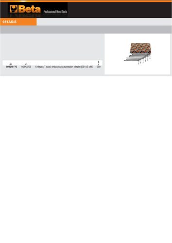 Beta 951AS/S6x 6 darabos T szárú, 3 külső végű hatlapfejű kulcs készlet (951AS)